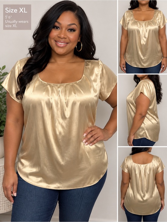 White House Black Market Tops - White House Black Market Satin Scoop Neck Top in Champagne Gold